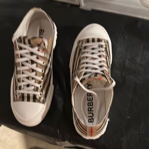 Burberry Black and White Striped Sneakers